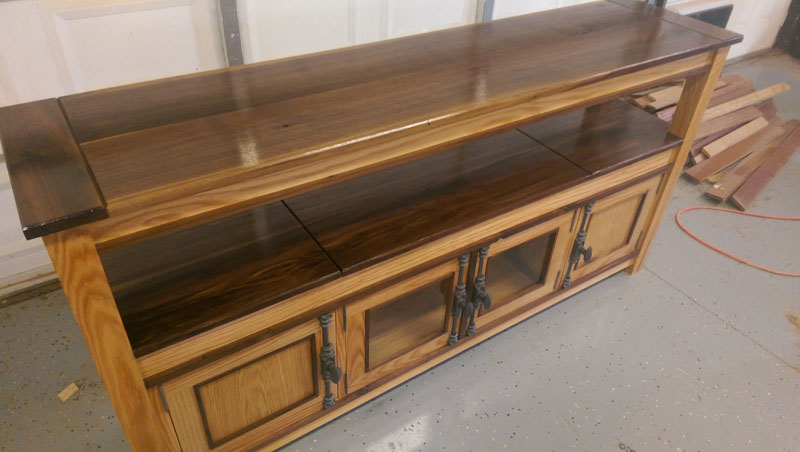 Buffet built by The Foggy Moor Woodworks using Red Oak and Walnut.